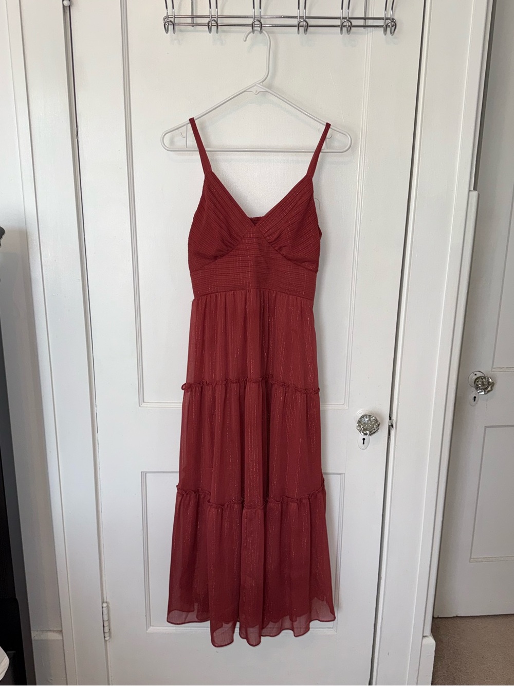White House Black Market Tiered Shine Dress Women's Red size 2